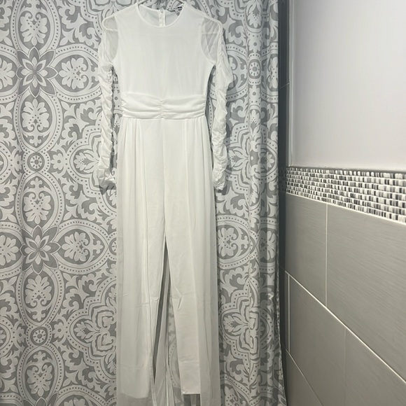 Fashion Nova white tulle long sleeve jumpsuit - Picture 5 of 8